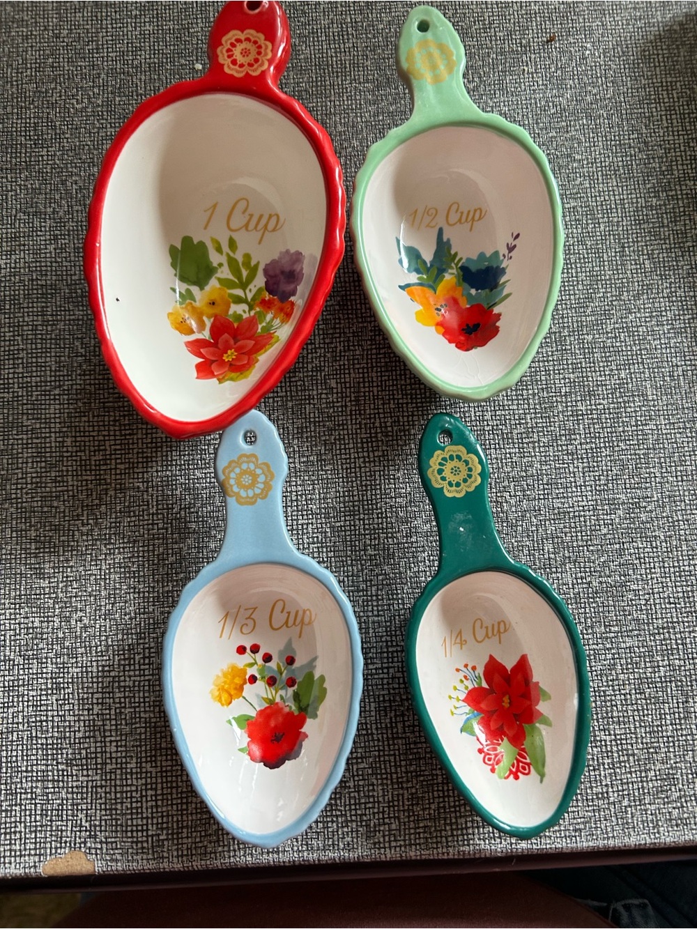 Decorative Floral Ceramic Measuring Spoon Set - Multicolor
